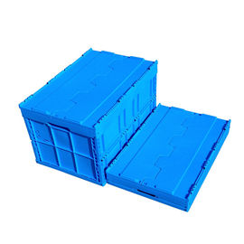 A caixa plástica dobrável da logística de 600*400*368 milímetro uniu a cor azul das tampas