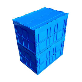 A caixa plástica dobrável da logística de 600*400*368 milímetro uniu a cor azul das tampas
