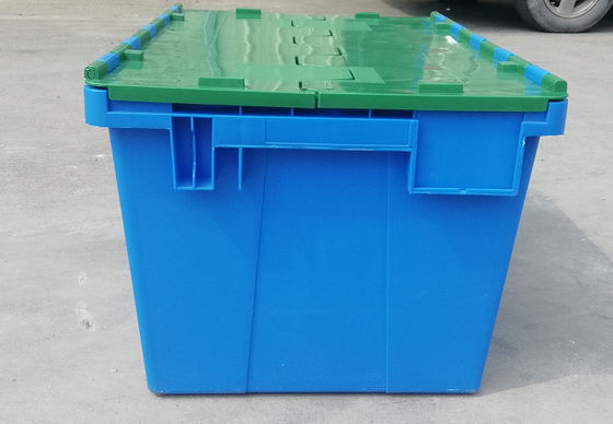Personalização 35kg que carrega Tote Box Attached Lid Container plástico que empilha o assentamento