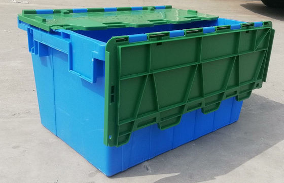 Personalização 35kg que carrega Tote Box Attached Lid Container plástico que empilha o assentamento